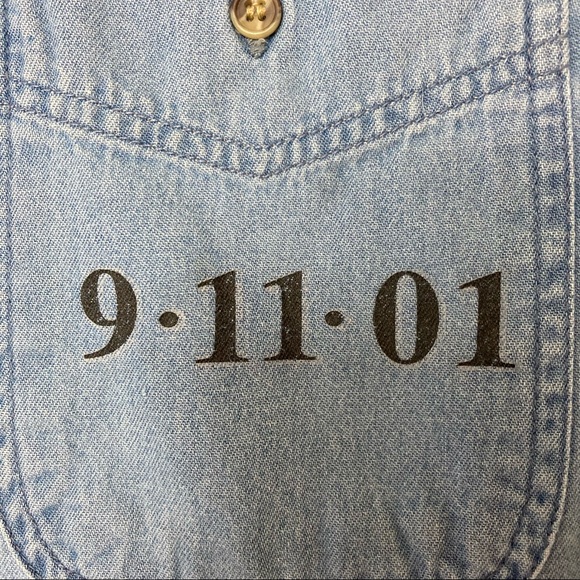 Paradise Point Sportswear Long Sleeve Denim Button Shirt 9/11 Theme 2001 Flawed - Picture 4 of 11